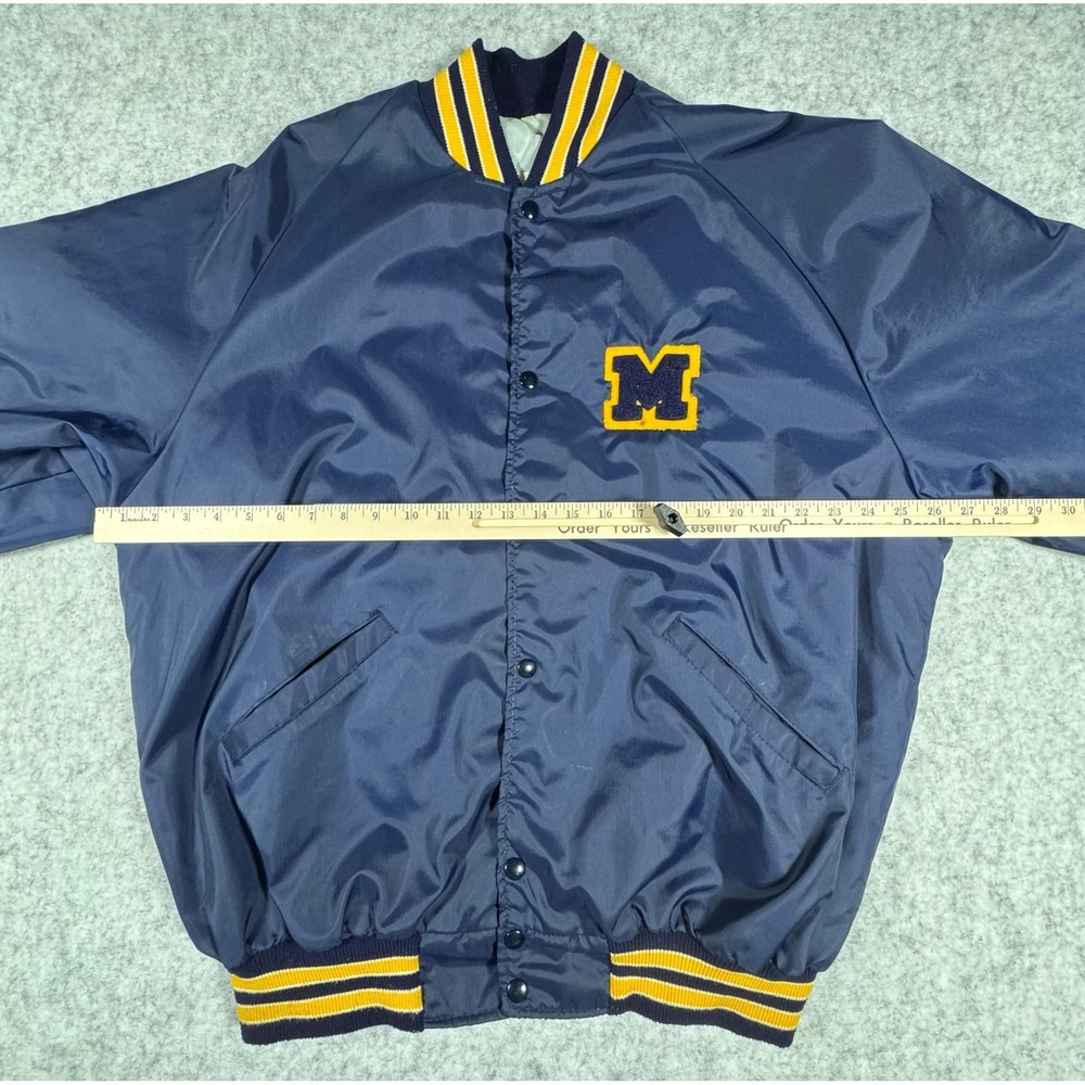 Vintage Michigan Wolverines Jacket Mens 2XL Blue DeLONG Nylon Varsity Snap USA - Picture 7 of 8